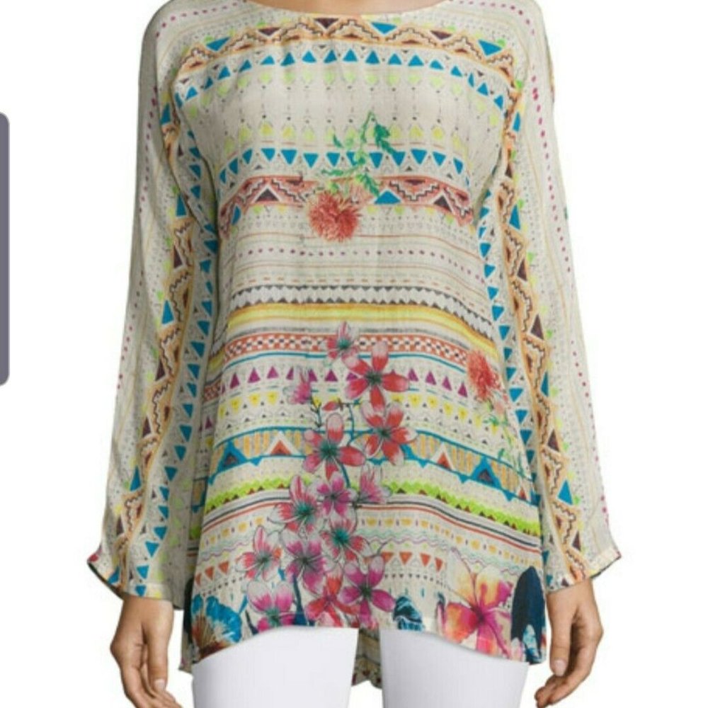 Johnny Was Printed Floral & Geometric Rayon Blouse